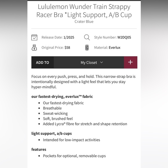 Lululemon Wunder Train Strappy Racer Bra a/b Size 12 - Picture 10 of 10